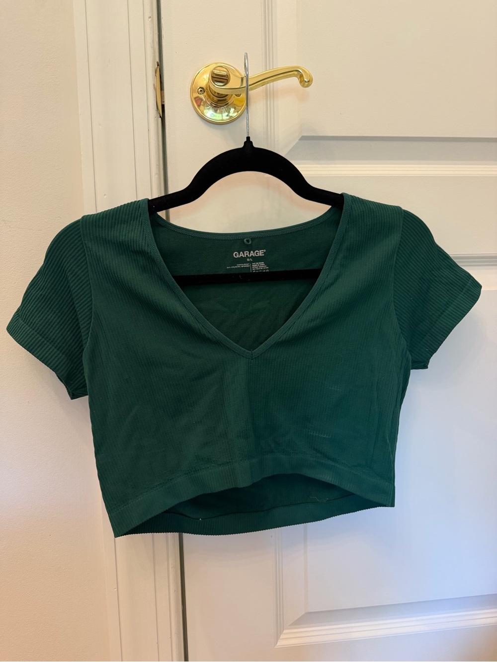 Garage Forest Green Ribbed V-Neck Crop Top